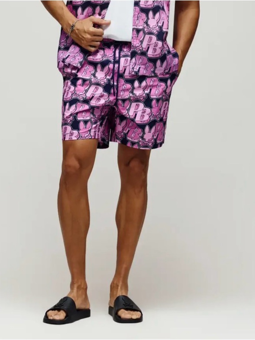 Psycho Bunny Men’s Pink Graphic Logo Swim Shorts Sz Large-6
